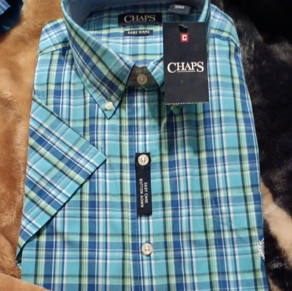 Chaps Men's Green and Blue Plaid Button Down Shirt - Picture 1 of 4